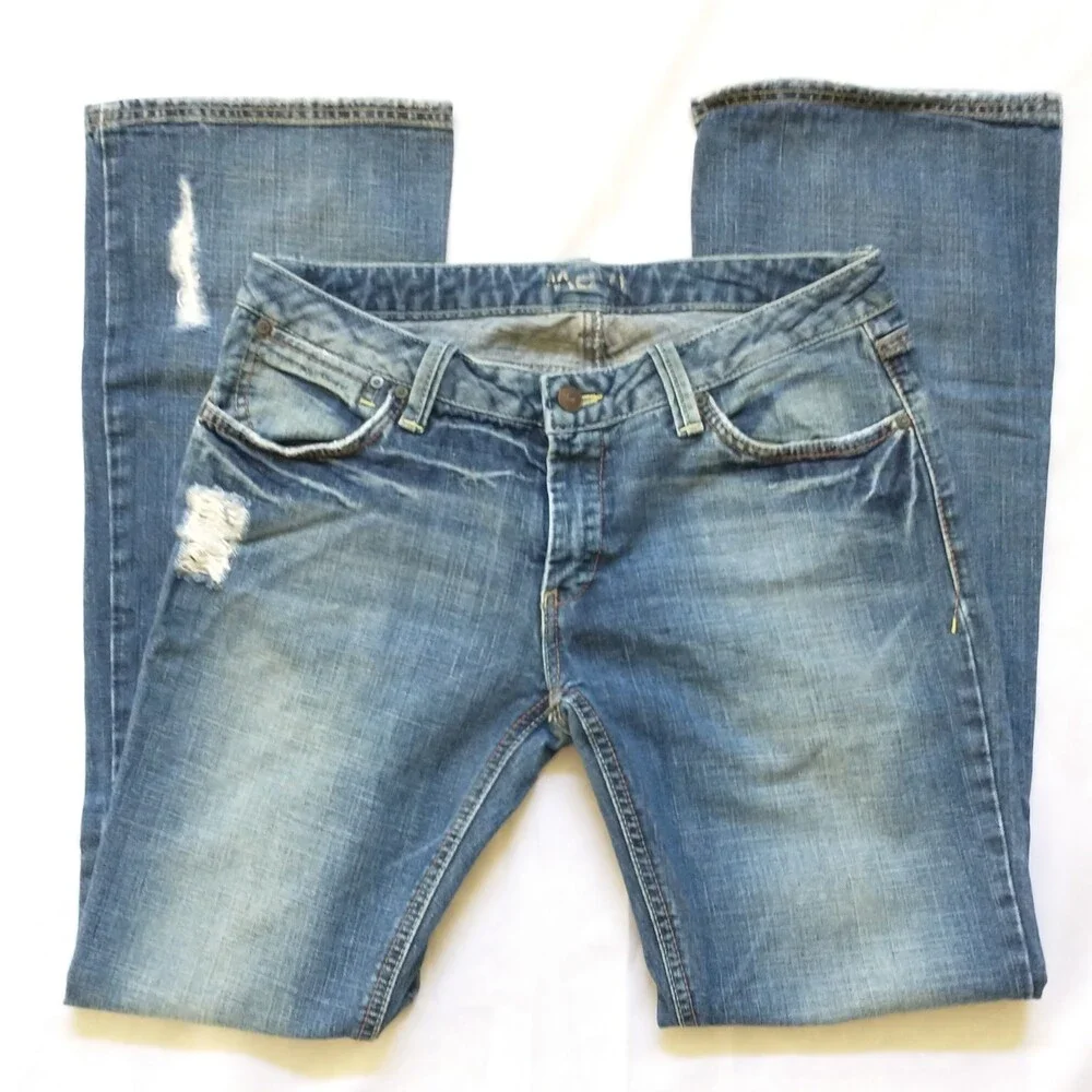 Mavi Erin 30x32 Low Front Comfort Hip Bootcut Jeans Distressed Glitter Pocket